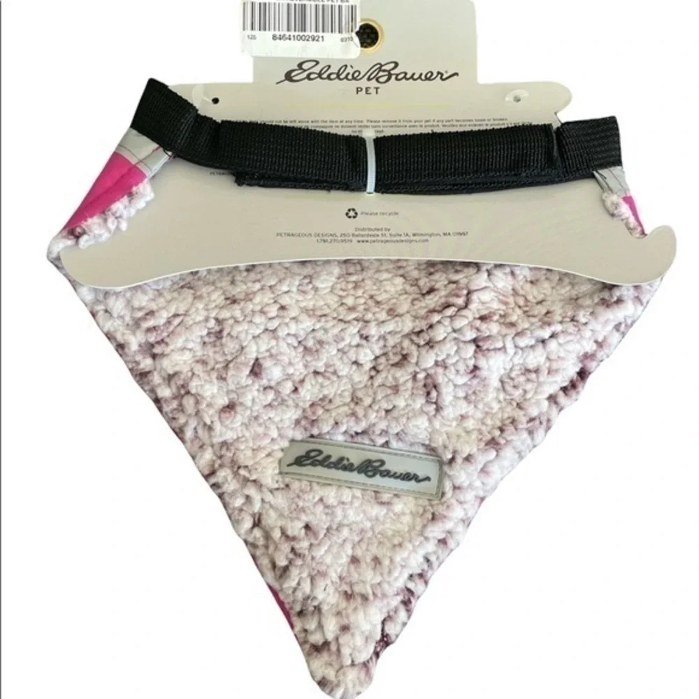 NWT Eddie Bauer reversible Pink hook and loop closure Pet dog bandana Sz S/M
